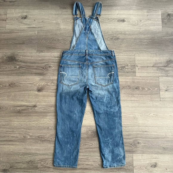 American Eagle Denim Overalls Blue Destroyed Wash Patchwork Women Small Relaxed - Picture 8 of 13